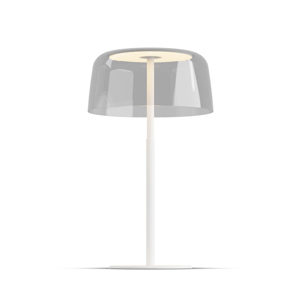 Yurei Table Lamp (Matte White) with 14" Transparent Polymer Shade, Clear